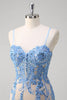 Load image into Gallery viewer, Blue Mermaid Corset Spaghetti Straps Long Prom Dress With Sequins