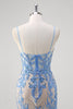 Load image into Gallery viewer, Blue Mermaid Corset Spaghetti Straps Long Prom Dress With Sequins