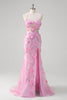 Load image into Gallery viewer, Pink Mermaid Spaghetti Straps Sequin Prom Dress With 3D Flowers