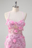 Load image into Gallery viewer, Pink Mermaid Spaghetti Straps Sequin Prom Dress With 3D Flowers