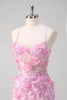 Load image into Gallery viewer, Pink Mermaid Spaghetti Straps Sequin Prom Dress With 3D Flowers