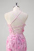 Load image into Gallery viewer, Pink Mermaid Spaghetti Straps Sequin Prom Dress With 3D Flowers