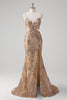 Load image into Gallery viewer, Champagne Mermaid Spaghetti Straps Sequin Hollow Out Prom Dress