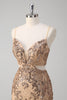 Load image into Gallery viewer, Champagne Mermaid Spaghetti Straps Sequin Hollow Out Prom Dress