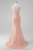 Load image into Gallery viewer, Blush Mermaid Spaghetti Straps Corset Sequined Long Prom Dress