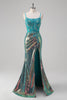 Load image into Gallery viewer, Peacock Green Mermaid Spaghetti Straps Corset Sequined Prom Dress