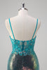 Load image into Gallery viewer, Peacock Green Mermaid Spaghetti Straps Corset Sequined Prom Dress