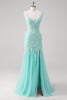 Load image into Gallery viewer, Sparkly Mint Mermaid Lace Long Prom Dress with Slit