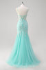 Load image into Gallery viewer, Sparkly Mint Mermaid Lace Long Prom Dress with Slit