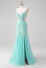 Load image into Gallery viewer, Sparkly Mint Mermaid Lace Long Prom Dress with Slit