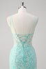 Load image into Gallery viewer, Sparkly Mint Mermaid Lace Long Prom Dress with Slit