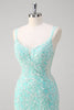 Load image into Gallery viewer, Sparkly Mint Mermaid Lace Long Prom Dress with Slit