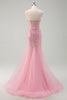 Load image into Gallery viewer, Sparkly Pink Mermaid Spaghetti Straps Sequins Long Corset Prom Dress