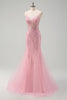 Load image into Gallery viewer, Sparkly Pink Mermaid Spaghetti Straps Sequins Long Corset Prom Dress