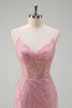 Load image into Gallery viewer, Sparkly Pink Mermaid Spaghetti Straps Sequins Long Corset Prom Dress