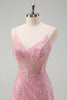 Load image into Gallery viewer, Sparkly Pink Mermaid Spaghetti Straps Sequins Long Corset Prom Dress