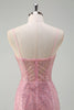 Load image into Gallery viewer, Sparkly Pink Mermaid Spaghetti Straps Sequins Long Corset Prom Dress