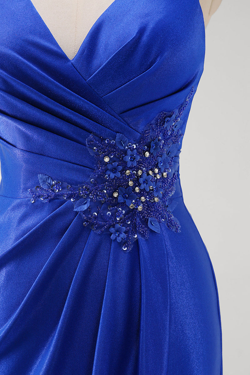 Load image into Gallery viewer, Sparkly Royal Blue Mermaid Spaghetti Straps Long Prom Dress With Slit