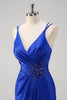 Load image into Gallery viewer, Sparkly Royal Blue Mermaid Spaghetti Straps Long Prom Dress With Slit