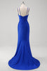 Load image into Gallery viewer, Sparkly Royal Blue Mermaid Spaghetti Straps Long Prom Dress With Slit