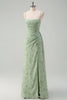 Load image into Gallery viewer, Dusty Sage Floral Corset Ruched Long Prom Dress with Slit