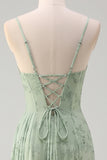Dusty Sage Floral Corset Ruched Long Prom Dress with Slit