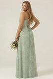 Dusty Sage Floral Corset Ruched Long Prom Dress with Slit