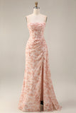 Dusty Sage Floral Corset Ruched Long Prom Dress with Slit