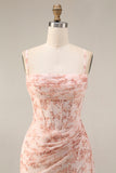 Dusty Sage Floral Corset Ruched Long Prom Dress with Slit