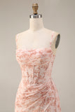 Dusty Sage Floral Corset Ruched Long Prom Dress with Slit