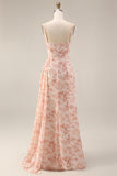 Dusty Sage Floral Corset Ruched Long Prom Dress with Slit