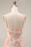 Dusty Sage Floral Corset Ruched Long Prom Dress with Slit