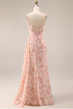 Dusty Sage Floral Corset Ruched Long Prom Dress with Slit