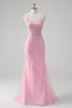 Load image into Gallery viewer, Pink Mermaid Spaghetti Straps Sequin Corset Long Prom Dress