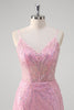 Load image into Gallery viewer, Pink Mermaid Spaghetti Straps Sequin Corset Long Prom Dress