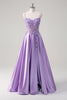 Load image into Gallery viewer, Purple A Line Spaghetti Straps Floral Long Prom Dress with Slit