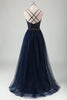 Load image into Gallery viewer, Sparkly Navy Spaghetti Straps A Line Long Prom Dress with Sequins