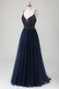 Load image into Gallery viewer, Sparkly Navy Spaghetti Straps A Line Long Prom Dress with Sequins