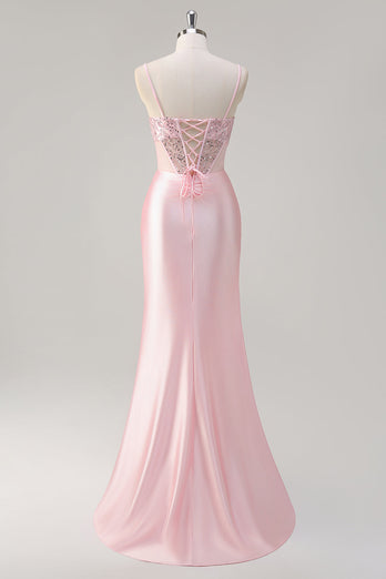 Mermaid Pink Long Sequin Prom Dress with Slit