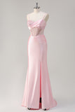 Mermaid Pink Long Sequin Prom Dress with Slit