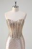 Load image into Gallery viewer, Champagne Mermaid Strapless Corset Long Prom Dress With Beading