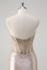 Load image into Gallery viewer, Champagne Mermaid Strapless Corset Long Prom Dress With Beading