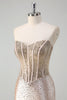 Load image into Gallery viewer, Champagne Mermaid Strapless Corset Long Prom Dress With Beading