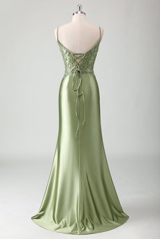 Sage Mermaid Spaghetti Straps Long Prom Dress With Sequins