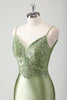 Load image into Gallery viewer, Sage Mermaid Spaghetti Straps Long Prom Dress With Sequins