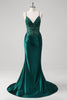 Load image into Gallery viewer, Dark Green Mermaid Pleated Sequin Corset Long Prom Dress With Lace Up Back