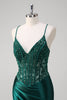 Load image into Gallery viewer, Dark Green Mermaid Pleated Sequin Corset Long Prom Dress With Lace Up Back