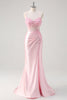 Load image into Gallery viewer, Pink Mermaid Corset Floral Prom Dress with Slit