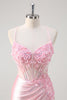 Load image into Gallery viewer, Pink Mermaid Corset Floral Prom Dress with Slit