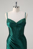 Load image into Gallery viewer, Dark Green Mermaid Corset Beaded Long Prom Dress with Slit